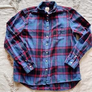 G.H. Bass & Co. Blue Red Flannel Plaid Casual Button Down Shirt womens large L